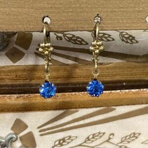 Vintage Brass Blue Gemstone Dangle Earrings
